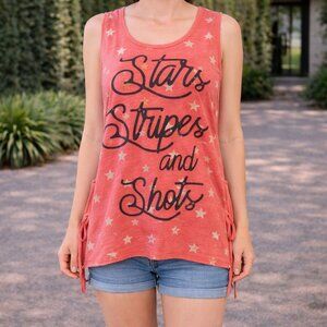 ​Shyanne "Stars, Stripes and Shots" Lace-Up Tank | Pink | Size XL | Western Boho
